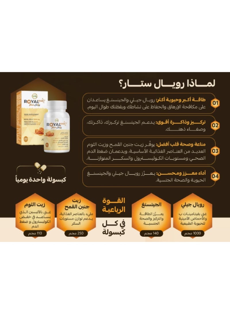 أن أتش أس رويال ستار، غذاء ملكات النحل 1000 ملغ، 30 كبسولة - Image 5